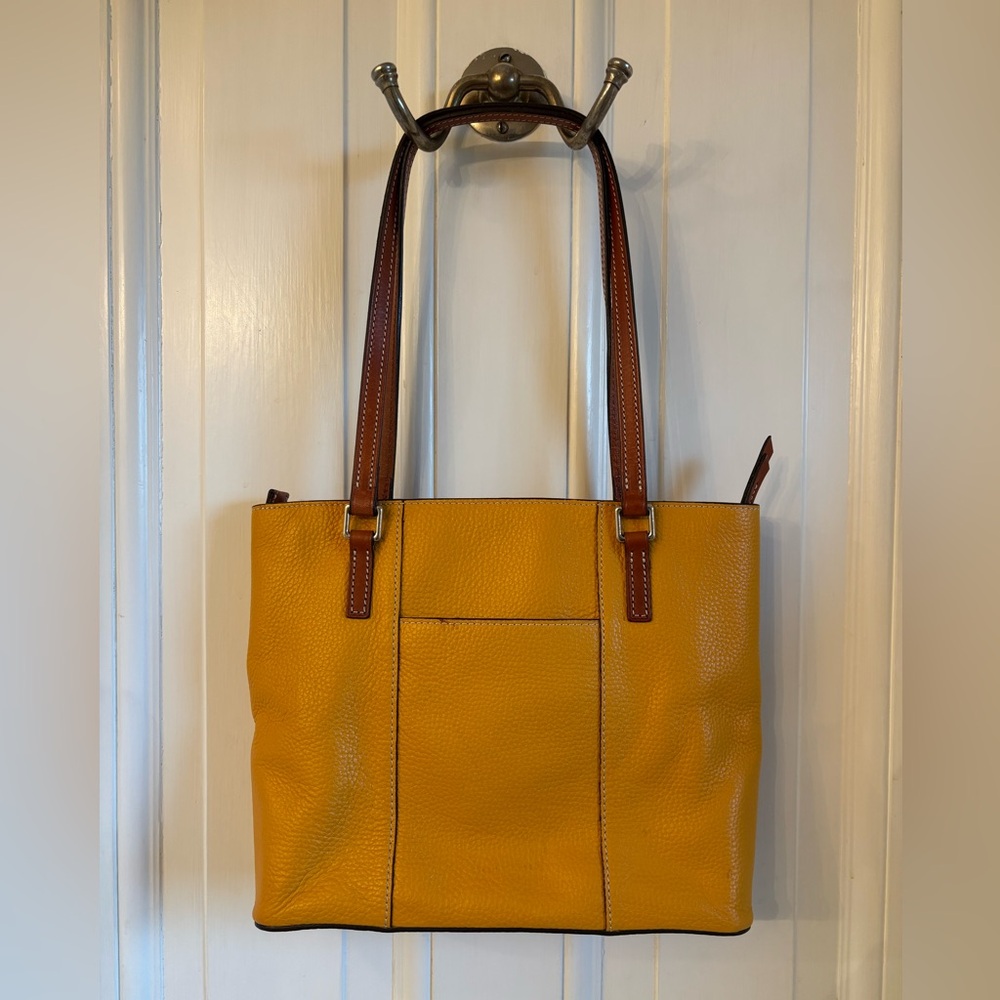 Dooney & Bourke Mustard Yellow Tote with Brown Accents - Picture 2 of 9